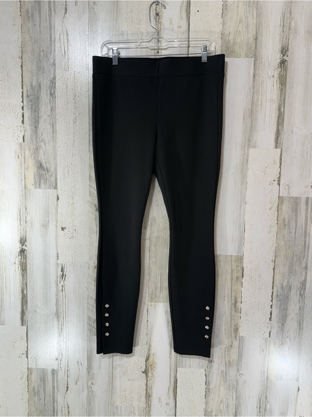 White House Black Market Black Ponte The Leggings with Gold Ankle Button Accents - Picture 3 of 16